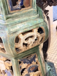 A pair of Chinese or Vietnamese polychrome-glazed pottery stands, 19th C.