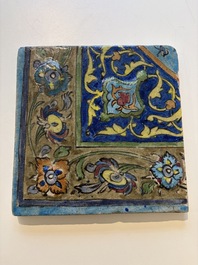 Three large polychrome Persian tile murals with narrative design, Qajar, 19th C.