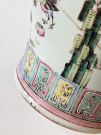 A pair of Chinese famille rose 'Roosters' vases and covers, 19th C.