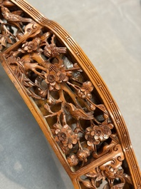 A pair of Chinese jade-inset wooden table screens, a jade-inset wooden ruyi with its original stand and a jade 'bi' disc on a wooden stand, 19/20th C.