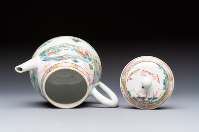 A Chinese famille rose 'Mountainous Landscape' teapot and cover, Yongzheng