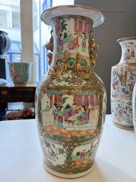 Four Chinese Canton famille rose vases with narrative design, 19th C.