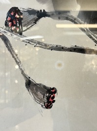 In the manner of Qi Baishi (1864-1957): 'Kingfishers Among Lotus', ink and colour on paper, signed