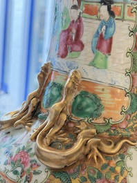 Four Chinese Canton famille rose vases with narrative design, 19th C.