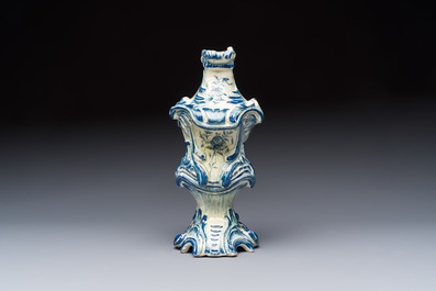 A blue and white Dutch Delft oil or vinegar bottle, 18th C.