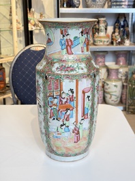 Four Chinese Canton famille rose vases with narrative design, 19th C.