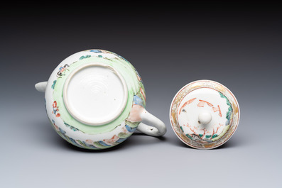 A Chinese famille rose 'Mountainous Landscape' teapot and cover, Yongzheng