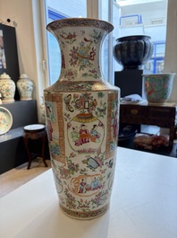 Four Chinese Canton famille rose vases with narrative design, 19th C.