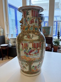 Four Chinese Canton famille rose vases with narrative design, 19th C.