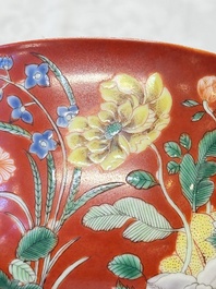 A Chinese falancai coral-red-ground bowl, Yongzheng mark, 18/19th C.