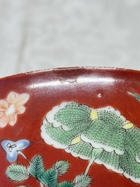 A Chinese falancai coral-red-ground bowl, Yongzheng mark, 18/19th C.