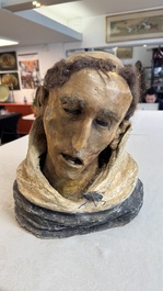 A macabre polychrome life-sized wax sculpture of a deceased monk, Italy, 19th C.