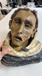 A macabre polychrome life-sized wax sculpture of a deceased monk, Italy, 19th C.