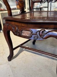 A set of six fine Chinese marble-inset hongmu chairs, 19th C.