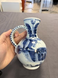 A Japanese blue and white vase, a jug and a bowl, 17th C. and later