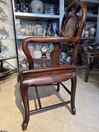 A set of six fine Chinese marble-inset hongmu chairs, 19th C.