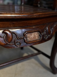 A set of six fine Chinese marble-inset hongmu chairs, 19th C.