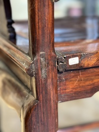 A set of six fine Chinese marble-inset hongmu chairs, 19th C.