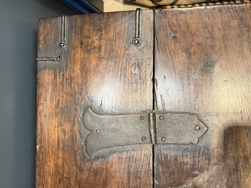 A Korean wrought-iron mounted wooden coin chest (Ton-Kwe), Joseon, 18/19th C.