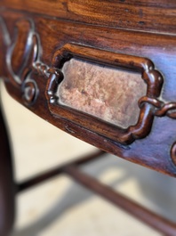 A set of six fine Chinese marble-inset hongmu chairs, 19th C.