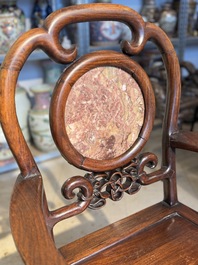 A set of six fine Chinese marble-inset hongmu chairs, 19th C.