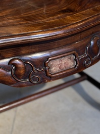 A set of six fine Chinese marble-inset hongmu chairs, 19th C.