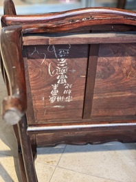 A set of six fine Chinese marble-inset hongmu chairs, 19th C.