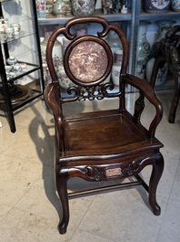 A set of six fine Chinese marble-inset hongmu chairs, 19th C.