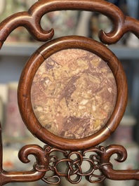 A set of six fine Chinese marble-inset hongmu chairs, 19th C.