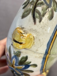 A polychrome Italian maiolica pilgrim bottle with two portrait busts, Castelli, 18th C.