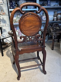 A set of six fine Chinese marble-inset hongmu chairs, 19th C.
