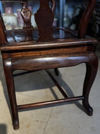 A set of six fine Chinese marble-inset hongmu chairs, 19th C.
