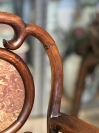 A set of six fine Chinese marble-inset hongmu chairs, 19th C.