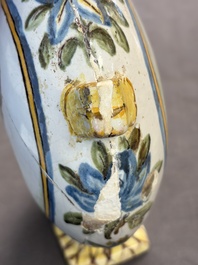 A polychrome Italian maiolica pilgrim bottle with two portrait busts, Castelli, 18th C.