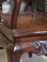 A set of six fine Chinese marble-inset hongmu chairs, 19th C.