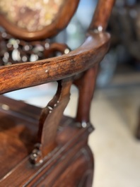A set of six fine Chinese marble-inset hongmu chairs, 19th C.