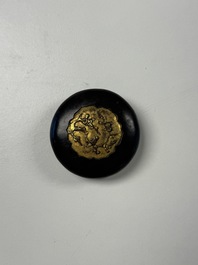 A fine Chinese parcel-gilt bronze 'Bird Among Blossoming Plum Branches' box and cover, 18th C.