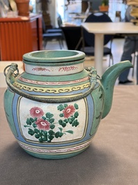 Two Chinese enamelled Yixing stoneware teapots, 19th C.