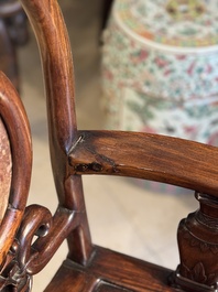 A set of six fine Chinese marble-inset hongmu chairs, 19th C.