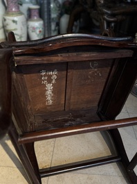 A set of six fine Chinese marble-inset hongmu chairs, 19th C.