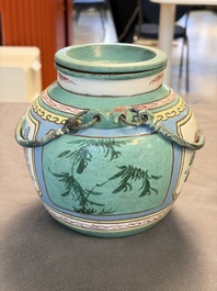 Two Chinese enamelled Yixing stoneware teapots, 19th C.