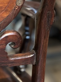 A set of six fine Chinese marble-inset hongmu chairs, 19th C.