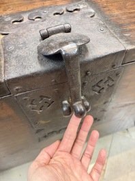 A Korean wrought-iron mounted wooden coin chest (Ton-Kwe), Joseon, 18/19th C.