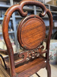 A set of six fine Chinese marble-inset hongmu chairs, 19th C.