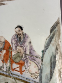 Two Chinese famille rose 'Li Bai 李白' and 'Zhou Dunyi 周敦頤' plaques, one after Wang Dafan 王大凡 and dated 1927, 20th C.
