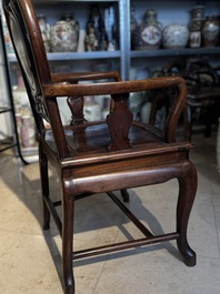 A set of six fine Chinese marble-inset hongmu chairs, 19th C.
