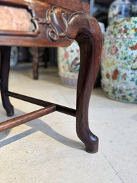 A set of six fine Chinese marble-inset hongmu chairs, 19th C.