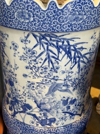 A pair of large Japanese blue and white stands, Keisa 瀬戸圭左製 and Yamakei 山圭制 marks, 19/20th C.