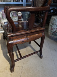 A set of six fine Chinese marble-inset hongmu chairs, 19th C.