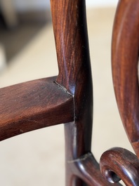A set of six fine Chinese marble-inset hongmu chairs, 19th C.